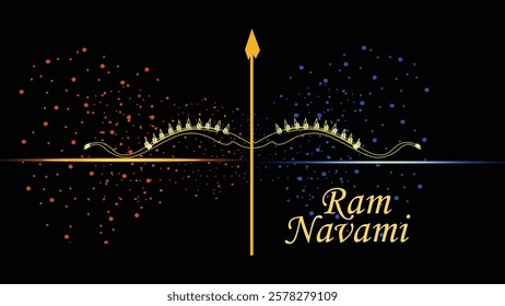 Elegant Ram Navami illustration featuring a bow and arrow symbolizing Lord Rama's strength, with a vibrant contrast of colors celebrating the sacred festival