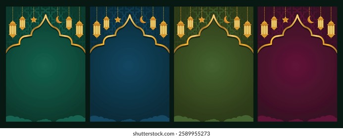 elegant ramadan background set with frame and lantern decoration, suitable for ramadan or eid mubarak greeting.