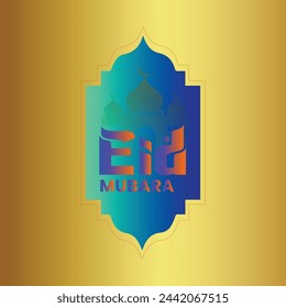 Elegant Ramadan celebration banner with crescent moon hidden behind mosque and Arabic calligraphy Eid Mubarak aside, meaning happy holiday, 3d illustration,EiD mubarak.