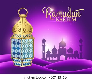 Elegant Ramadan Kareem background with arabic lantern for the Holy Month Occasion of fasting. 3d vector illustration