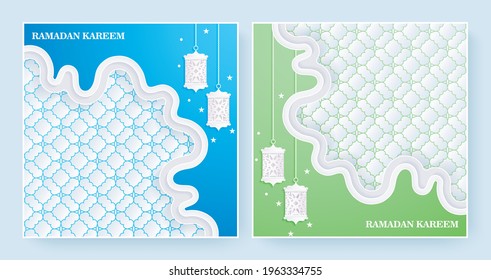 elegant ramadan kareem background in blue and green color
