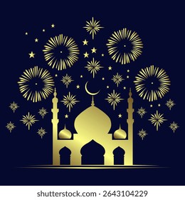 Elegant Ramadan Kareem Background with Golden Mosque and Crescent Moon