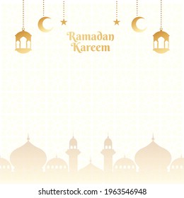 Elegant ramadan kareem decorative festival card. Muslim festival or Eid mubarak sale template with mosque illustration.