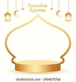 Elegant ramadan kareem decorative festival card. Muslim festival or Eid mubarak sale template with podium and mosque illustration