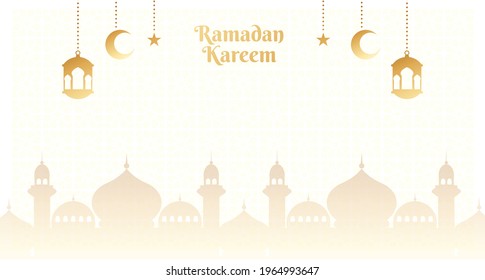 Elegant ramadan kareem decorative festival card. Muslim festival or Eid mubarak sale template with mosque background banner illustration.