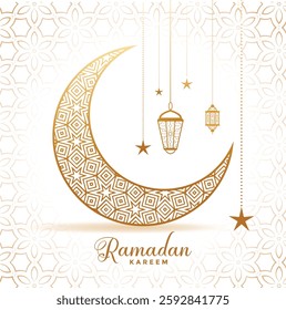 elegant ramadan kareem decorative moon and lanterns greeting