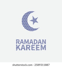 Elegant Ramadan Kareem design with a geometric crescent and star pattern. Perfect for festive greetings, social media, and branding. Download this trending Islamic vector for Ramadan 2025 celebrations