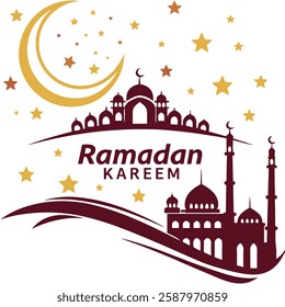 Elegant Ramadan Kareem Design with Grand Mosque and Crescent Moon