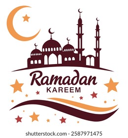 Elegant Ramadan Kareem Design with Grand Mosque and Crescent Moon