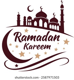 Elegant Ramadan Kareem Design with Grand Mosque and Crescent Moon