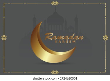 Elegant Ramadan kareem with golden light lamp, golden moon and mosque for background illustration. EPS 10