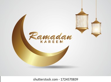 Elegant ramadan kareem with golden moon and golden lamp for background illustration. EPS 10