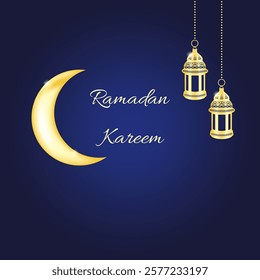 Elegant ramadan kareem with golden moon and golden lamp for background illustration. EPS 10. Vector illustration