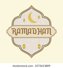 Elegant Ramadan Kareem Greeting Design with Crescent Moon and Lanterns