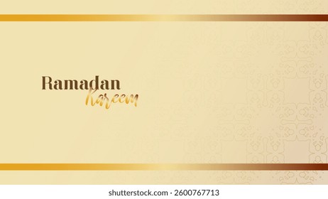 Elegant Ramadan Kareem greeting design featuring a warm beige gradient background with a soft and inviting aesthetic. Minimalist yet refined layout emphasizing traditional elements with contemporary