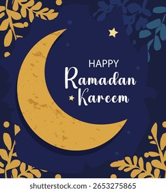  Ilustração elegante Ramadã Kareem com Lua Crescente e Lanternas
