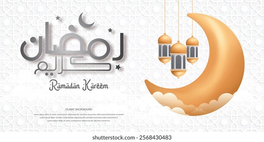 Elegant Ramadan Kareem Islamic Background Design with Crescent Moon Lanterns and Arabic Calligraphy