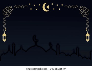 Elegant Ramadan Kareem moon mosque Arabic calligraphy, template for background, invitation, poster, card for the celebration of Muslim community festival