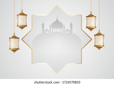 elegante ramadan kareem con mezquita y lámpara dorada ilustración de fondo. EPS 10