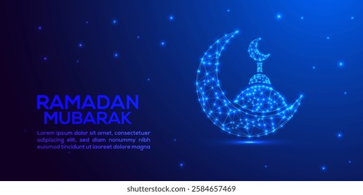 Elegant Ramadan Kareem Mubarak Background with Arabic Calligraphy, Crescent Moon, and Lantern Design
