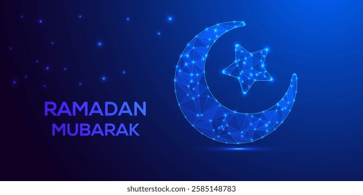 Elegant Ramadan Kareem Mubarak Background with Arabic Calligraphy, Crescent Moon, and Lantern Design
