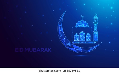 Elegant Ramadan Kareem Mubarak Background with Arabic Calligraphy, Crescent Moon, and Lantern Design
