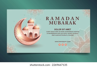 Elegant ramadan kareem social media cover template with moon and mosque illustration