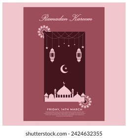 Elegant Ramadan Mubarak Poster: Celebrate with Stunning Islamic Artistry and Warm Inviting Text - Perfect for Festive Promotion and Social Media Sharing!