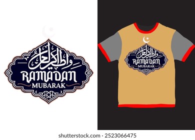 Elegant Ramadan Mubarak Typography T-Shirt Design with Crescent Moon and Stars