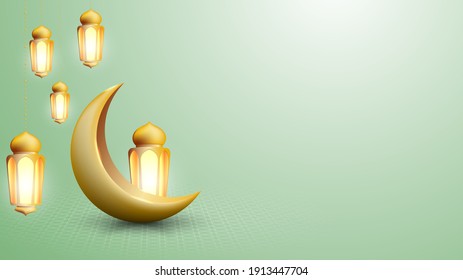 Elegant ramadan sale banner design with golden moon and lantern