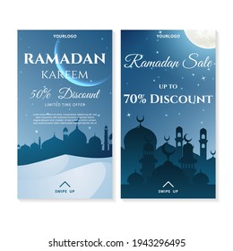 Elegant ramadan sale for social media stories template with mosque background design