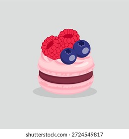 Elegante framboesa e mirtilo macaron com creme chicote rosa