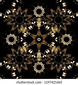 Elegant raster classic pattern. Seamless abstract background with repeating elements. Black, brown and beige and golden pattern.