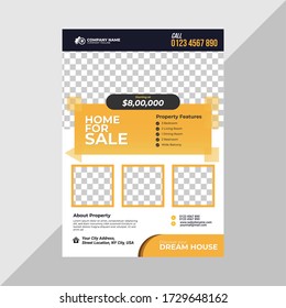 Elegant Real Estate Flyer for Modern Home Interior Design with Yellow color combination Vector template