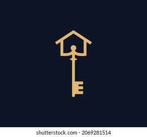 Elegant Real Estate logo featuring a house and key icon, symbolizing access, security, and ownership. Ideal for realtors, property management, mortgage, and construction. Vector logo template