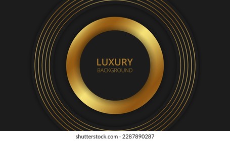 Elegant and realistic 3D design featuring a dark steel background with layers of black and gold geometric shapes. Sparkling gradient, this vector illustration is perfect for any premium or luxury