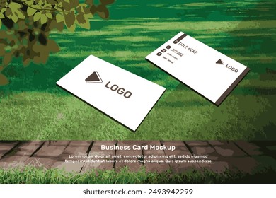 Elegant realistic corporate visit card mockup | Garden background with bussiness card with business design | Mockup of business card front and back | Minimalistic composition of business card mockup