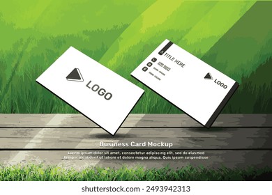 Elegant realistic corporate visit card mockup | Garden background with bussiness card with business design | Mockup of business card front and back | Minimalistic composition of business card mockup