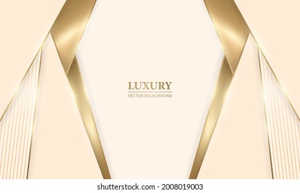 Elegant realistic cream shade luxury design background with golden lines and shadows. Beige and gold paper cut 3d concept. Vector illustration.