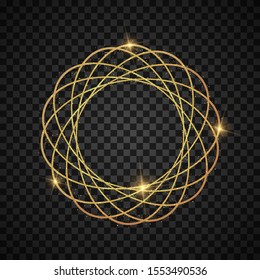 Elegant Realistic Geometric golden luxury frame with light effects art deco style. Shining banner. Glowing vector illustration for, greetings holiday card, gift. Fashion magic sparkles elements