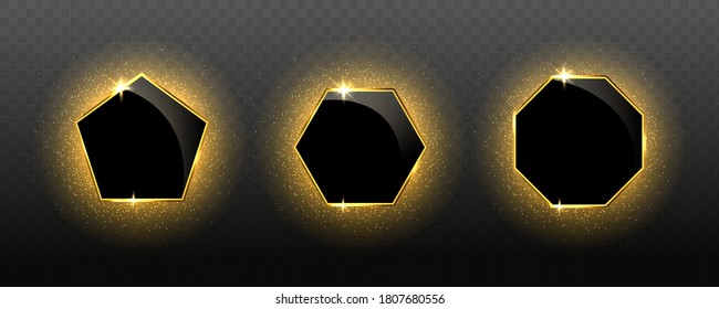 Elegant realistic geometric golden luxury frames with light effects. Vector illustration 