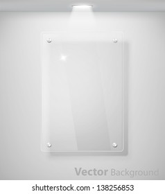 Elegant realistic glass frame on a wall with lights for images and advertisement. Fully editable eps10