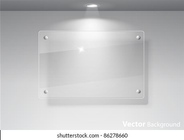 Elegant realistic glass frame on a wall with lights for images and advertisement. Fully editable eps10