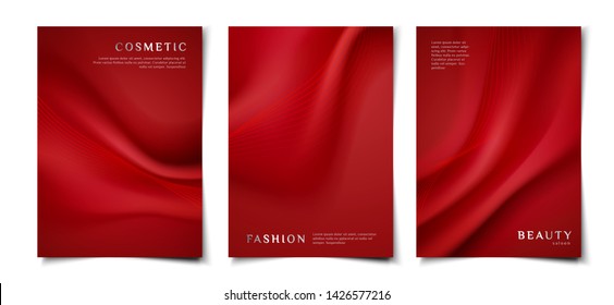 Elegant Realistic Red Silk Fabric Cover, Poster, Wallpaper Design Template For Beauty And Fashion Product