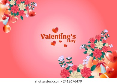 Elegant realistic valentine card, banner and poster background abstract with love icon and flower layout 