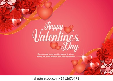 Elegant realistic valentine card, banner and poster background abstract with love icon and flower layout 