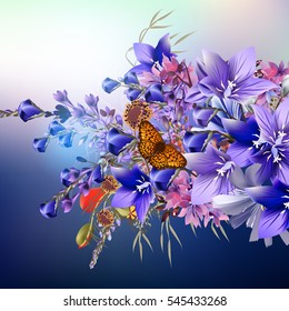Elegant realistic vector flowers. Blue bells