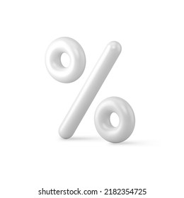 Elegant realistic white glossy percentage symbol of finance business special offer and price cost discount vector illustration. Cute tenderness percent mathematics sign decorative isometric design