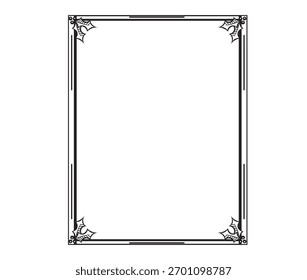 Elegant rectangular border with holly motifs in each corner, ideal for holiday-themed invitations or certificates.