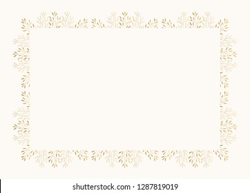 Elegant rectangular frame with herbs and leaves. Golden luxury wedding design. Vector isolated illustration.